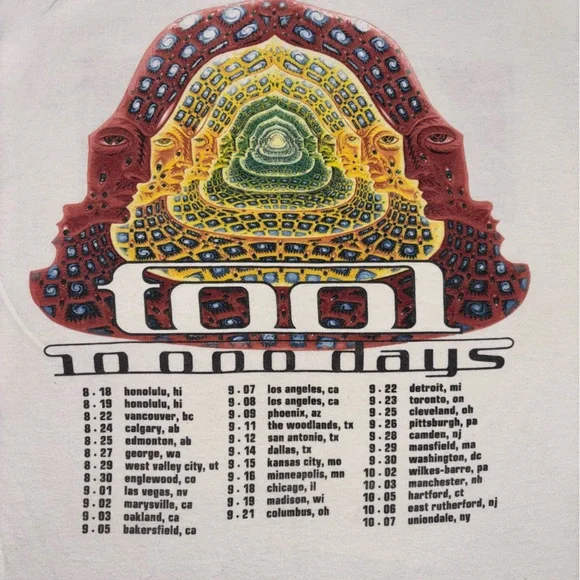 Vintage Y2K Tool 10,000 Days Music Tour Tshirt White Unisex Size Small Preowned - Picture 6 of 6